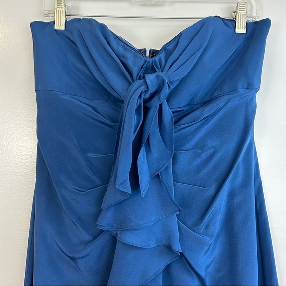 NNWT BCBGMaxAzria Ink Blue Strapless Silk Mini Dress with Ruffles/Bow Size 12 - Picture 3 of 11
